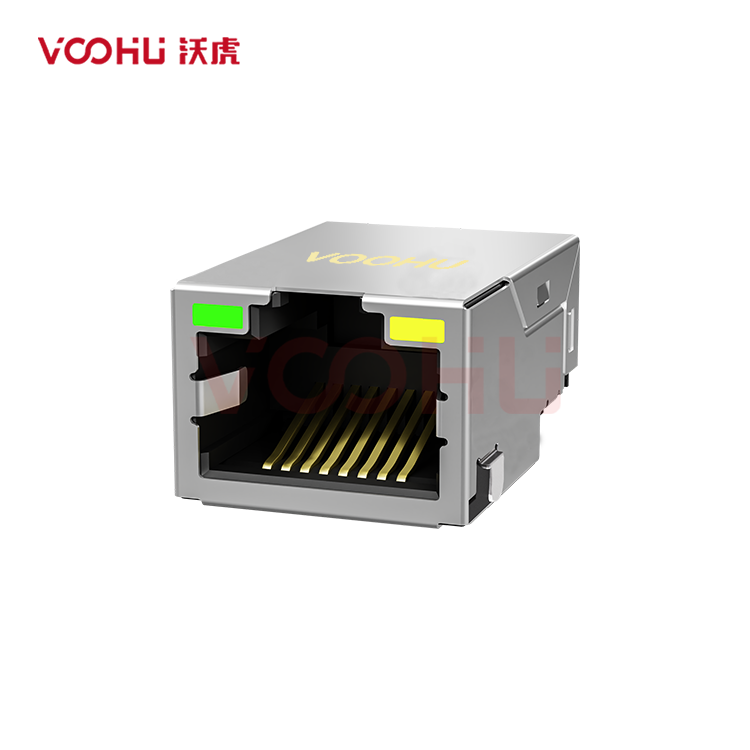 SYT211Q575AA2A7CBS2057 90° side insertion 1*1 Tab UP 2.5G LED G/Y SMD RJ45 Offset Connector