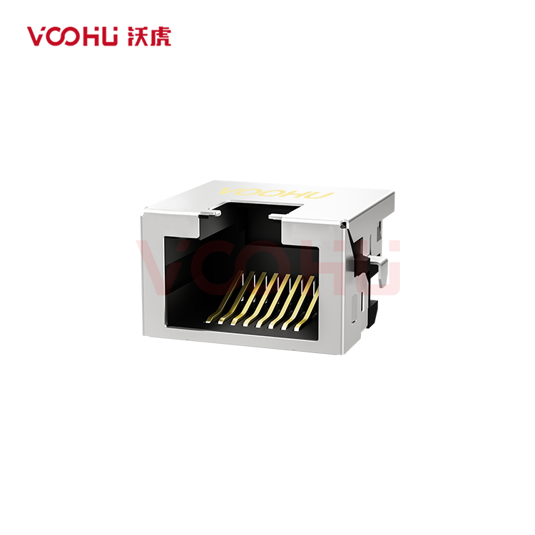 SYTCB431188GWWA6DB1075 90° side insertion 1*1 Tab UP DIP RJ45 Offset Connector