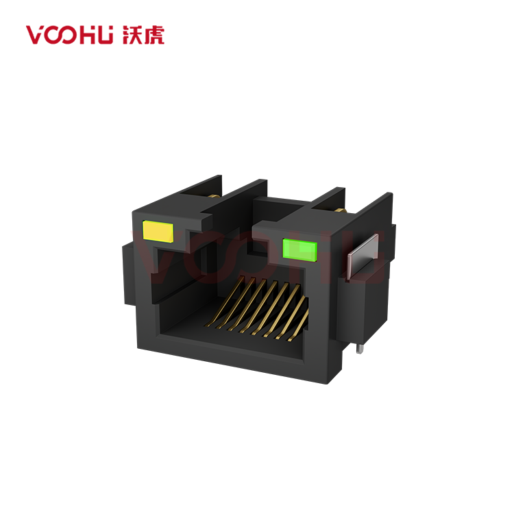 SYTCB281188JB1W5DB1075  90° side insertion 1*1 Tab Up LED Y/G DIP RJ45 Offset Connector