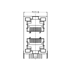 SYT59212188GWA1DY1F022  90&deg; side insertion 8P8C 2*1 Tab UP/Down LED GY/GY Shield Tabs DIP RJ45