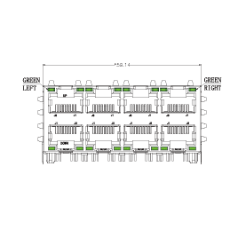 SYT24Q365DB3A10DPB2057  90° side insertion  2X4 2.5G LED G/G POE+ Tab Up/Down DIP RJ45