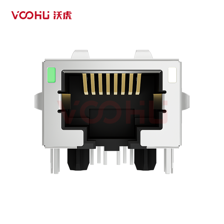 SYT1611Q506FN8A2DC1057  90&deg; 1*1 Tab DOWN 10G LED G/GY  Shield Tabs DIP RJ45