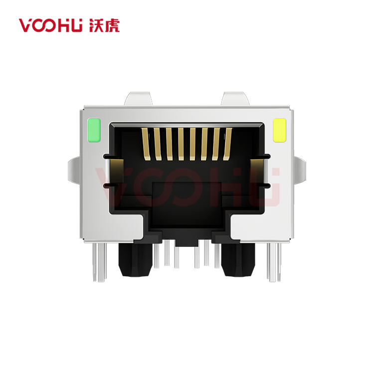 SYT1611Q002FB2A2DB1057  90&deg; 1*1 Tab DOWN 10G LED G/Y  Shield Tabs DIP RJ45