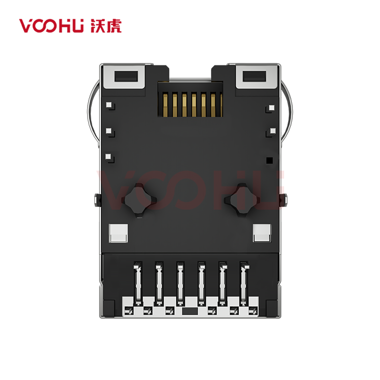 SYT1611Q002FB2A2DB1057  90&deg; 1*1 Tab DOWN 10G LED G/Y  Shield Tabs DIP RJ45