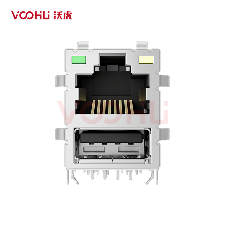 SYT611U2B101DB2WD 90&deg; 1*1 Tab UP LED G/Y  DIP RJ45+USB2.0 100BASE