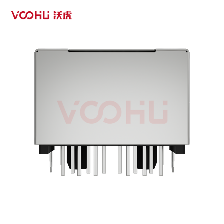 SYT1611Q506FN8A2DC1057  90&deg; 1*1 Tab DOWN 10G LED G/GY  Shield Tabs DIP RJ45