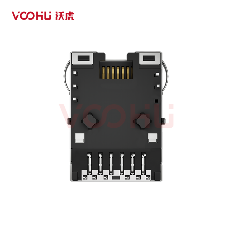 SYT1611Q506FN8A2DC1057  90&deg; 1*1 Tab DOWN 10G LED G/GY  Shield Tabs DIP RJ45
