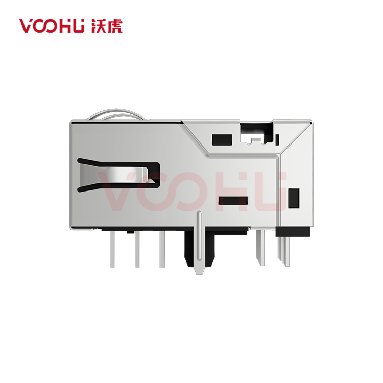 SYT1611Q506FN8A2DC1057  90&deg; 1*1 Tab DOWN 10G LED G/GY  Shield Tabs DIP RJ45