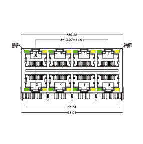 SYT24B289AB2A2D057  90° side insertion  2*4  LED G/Y Tab Up/Down 10/100M DIP RJ45