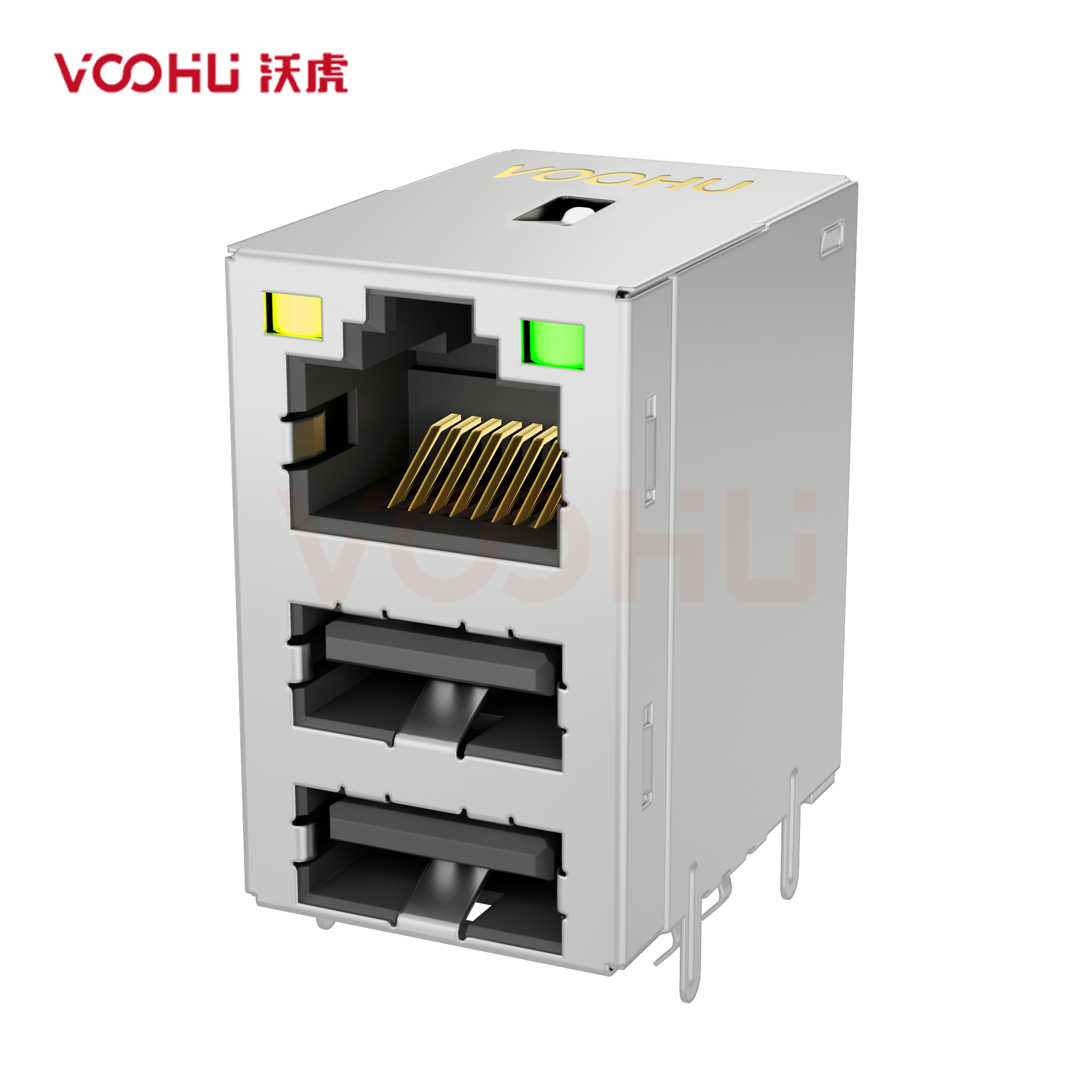 SYTRU231188AB1WDB1162 90° side insertion 1*1 Tab UP Y/G DIP RJ45+USB