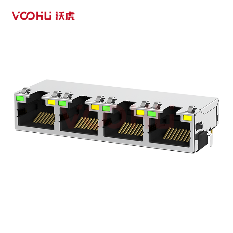 WH8701-7248805203 90° side insertion 1*4 Tab UP GO/G DIP RJ45 Offset Connector