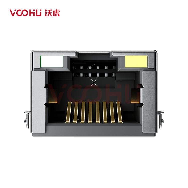 SYT1511B083CF5W7CBD057  90&deg; side insertion  1*1  LED GO/Y Tab Up 10/100M DIP RJ45 Offset Connector