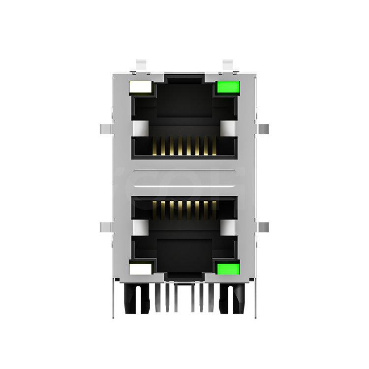 SYT21Q042DF3A5D068  90&deg;  2*1  Tab-Up/Down 100/1000BASE LED GY/G DIP RJ45