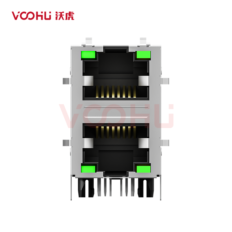 SYT21Q042DB3A4D068  90&deg;  2*1  Tab-Up/Down 100/1000BASE LED G/G DIP RJ45