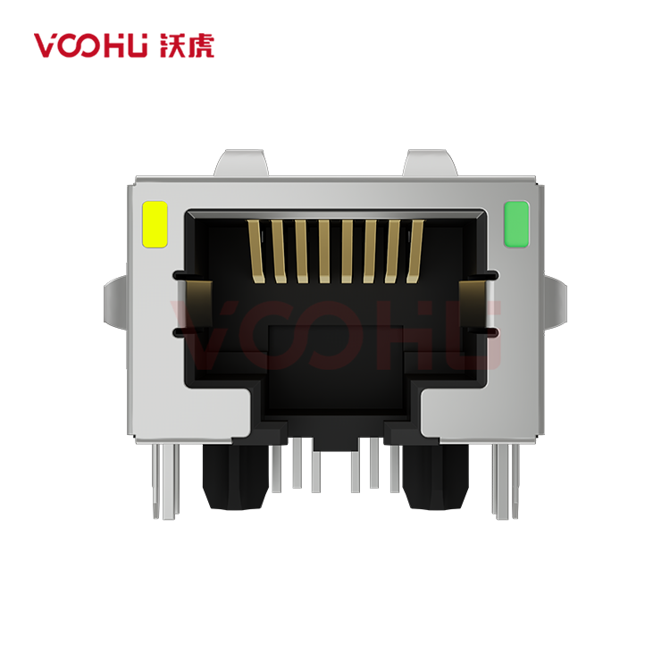 SYT1611Q008FA1A10DB057  90&deg;  1*1 Tab-Down 100/1000BASE LED Y/G DIP RJ45(Low Profile)