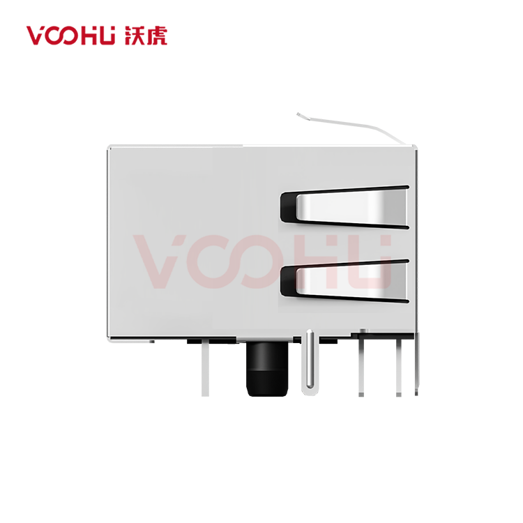 SYT211Q028FE3A4D  90&deg;  1*1  Tab Up 100/1000BASE LED G/GY DIP RJ45