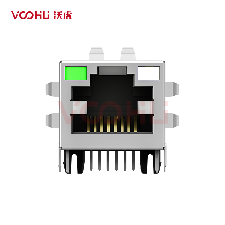 SYT211Q028FE3A4D  90&deg;  1*1  Tab Up 100/1000BASE LED G/GY DIP RJ45