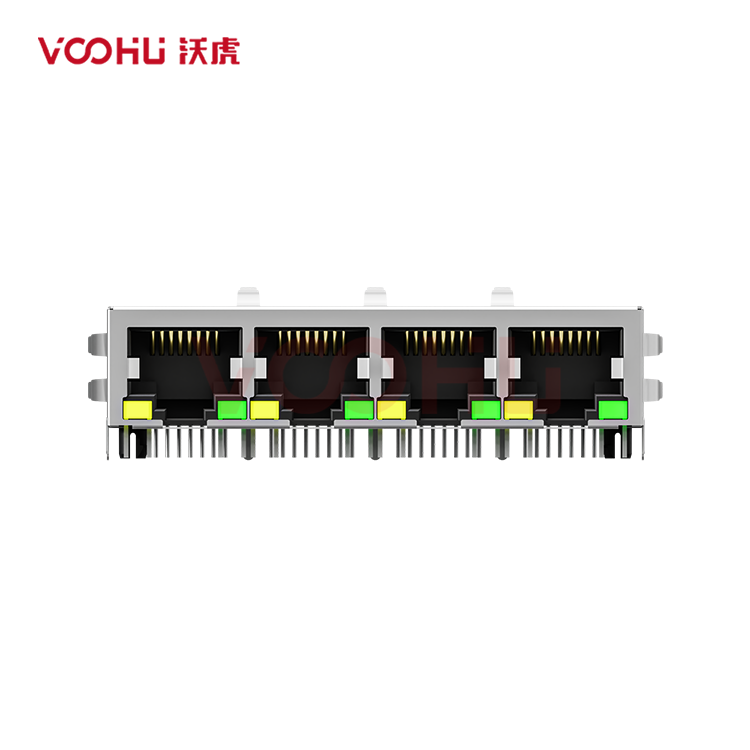 SYT59211488DB1A1D3Y1006 90&deg; side insertion 1*4 8P8C Tab Down LED Y/G Shield Tabs DIP RJ45