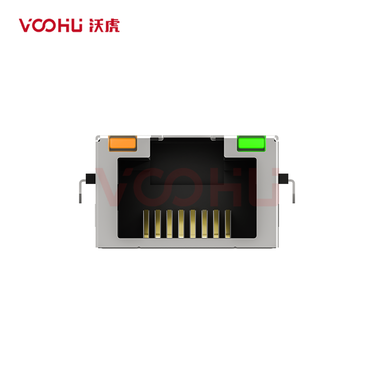 SYTDCB431188AB7WA6DB1075  90&deg; side insertion 1*1 Tab Up DIP LED O/G RJ45 Offset Connector