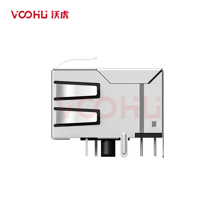 SYT59211488DB1A1D3Y1006 90&deg; side insertion 1*4 8P8C Tab Down LED Y/G Shield Tabs DIP RJ45