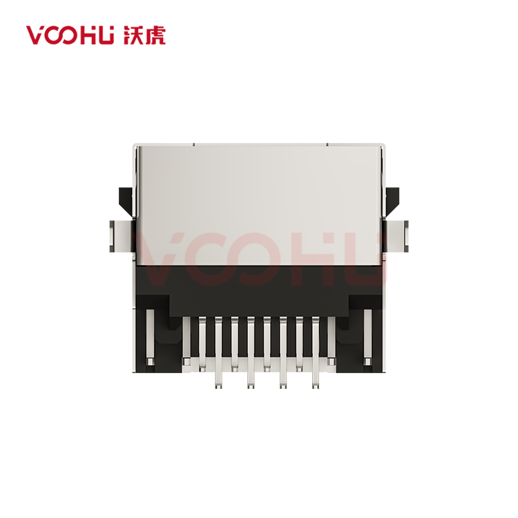 SYTDCB431188AB7WA6DB1075  90&deg; side insertion 1*1 Tab Up DIP LED O/G RJ45 Offset Connector