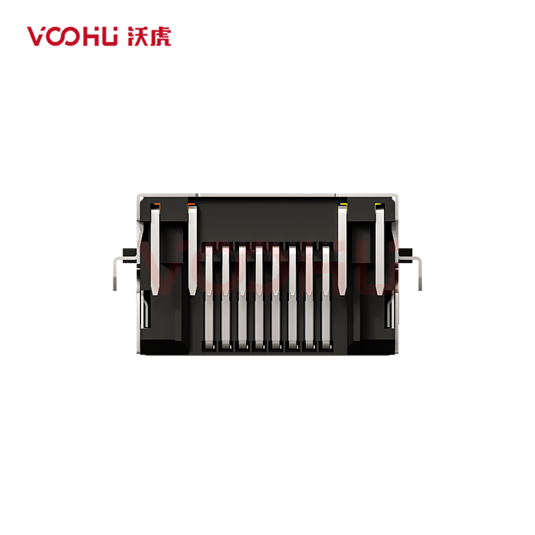 SYTDCB431188AB7WA6DB1075  90&deg; side insertion 1*1 Tab Up DIP LED O/G RJ45 Offset Connector