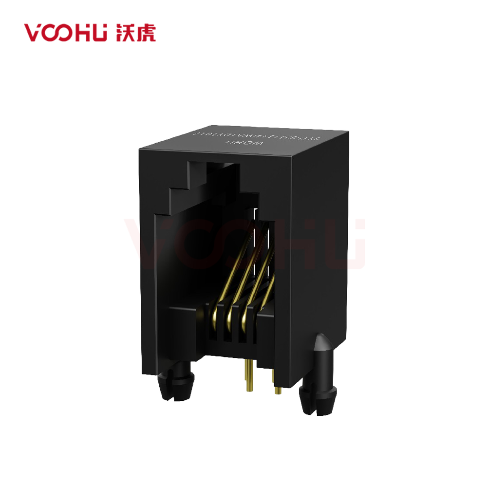 SYT55211144IWA1DY1017 1*1 4P4C 90&deg; Tab Up  Full plastic  NO LED  RJ11