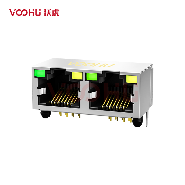 SYT561288AB2A3DY1027 90° side insertion 1*2 Tab UP LED G/Y 56 shielded DIP RJ45