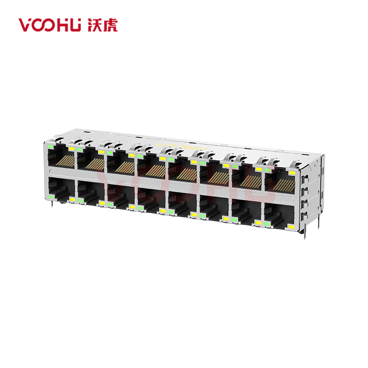SYT28Q042DB2A1D057 90° side insertion 2*8 Tab UP/Down G/Y 100/1000M DIP RJ45