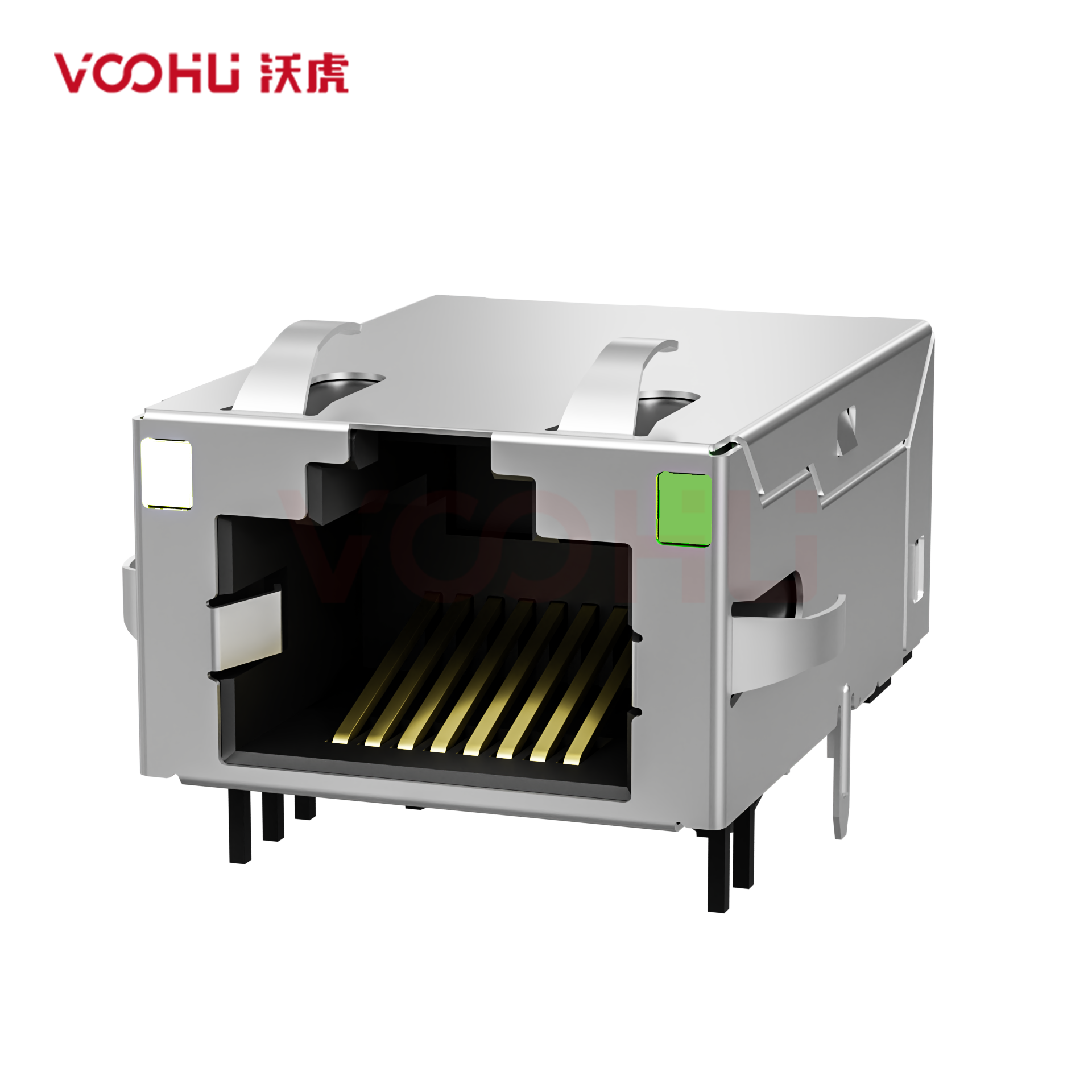 SYT811Q351FM1A10DB1057  90&deg; 1*1 Tab UP 10G LED YG/G  Shield Tabs DIP RJ45