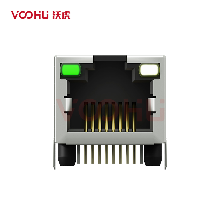 SYT561188AE4A1DY1   90&deg; side insertion 1*1 Tab UP 56 with shielding and light  LED G/GY  RJ45