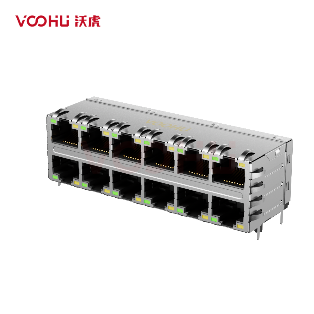 SYT26B083DB2A2D057 90° side insertion 2*6 Tab UP/Down G/Y 10/100M DIP RJ45