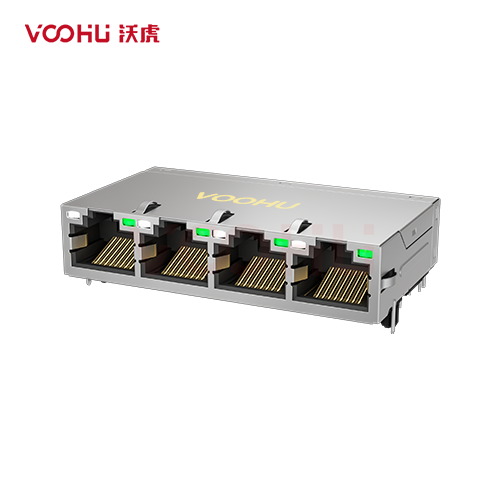 WH8701-7248805203  90° side insertion 1*4 Tab Up DIP LED GO/G RJ45 Offset Connector