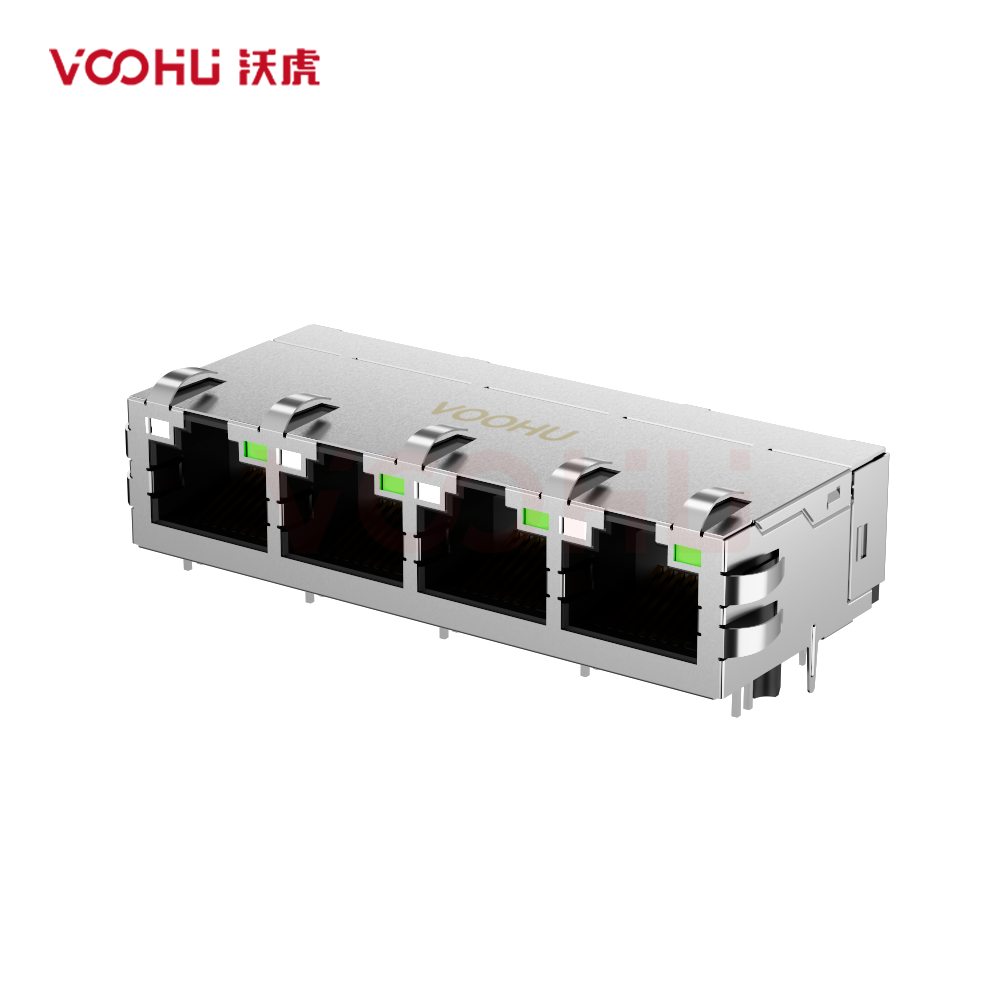 SYT314Q116FF7A2D3359  90&deg;  1*4  Tab-Up 100/1000BASE LED GO/G DIP RJ45