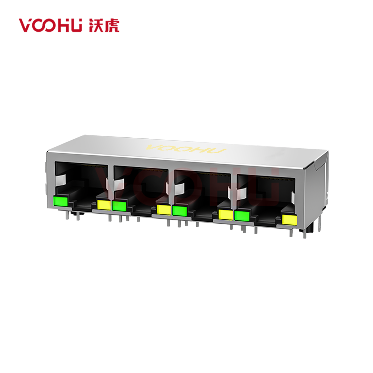 SYT114Q479AB2A1D3P 1*4 90&deg; 100/1000BASE Tab Down LED（G/Y）RJ45 Connector