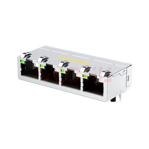 SYT314Q070DE3A2DDBB359  90&deg;  1*4  Tab-Up 100/1000BASE LED G/GY DIP RJ45