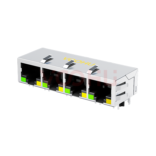 SYT114Q070DA2A1D 90&deg; side insertion 1*4 Tab Down 100/1000M LED G/Y DIP RJ45