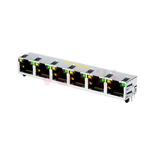 SYT561688DB1A1DY1006 90&deg; side insertion 1*6 Tab UP  LED Y/G Shield Tabs DIP RJ45