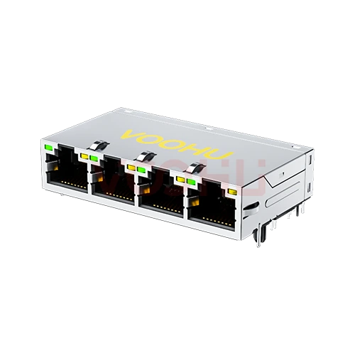 SYT414Q199DB2A2DP057 90&deg; side insertion 1*4 Tab UP POE720mA G/Y 100/1000M DIP RJ45