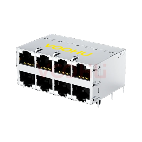 WHB59GP8-235-4626-C12 90&deg; side insertion 2*4 Tab UP/Down POE720mA YG/YG 100/1000M DIP RJ45