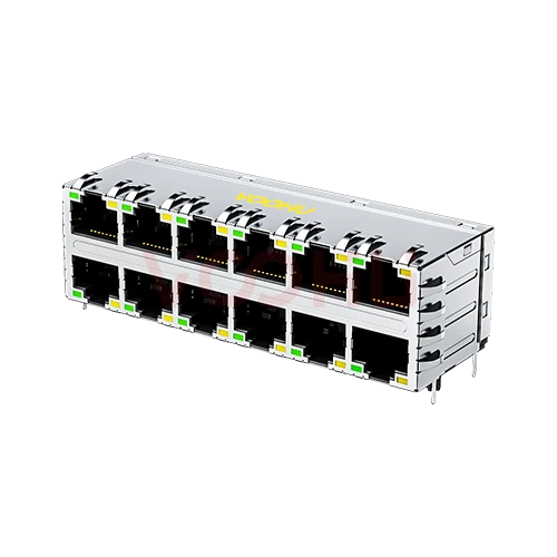 SYT26B083DB2A2D057 90&deg; side insertion 2*6 Tab UP/Down G/Y 10/100M DIP RJ45