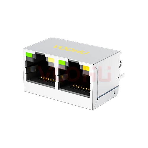 SYT52241288AC2A3DY1027 180&deg; vertical 1*2 Tab UP  LED green/yellow DIP  RJ45