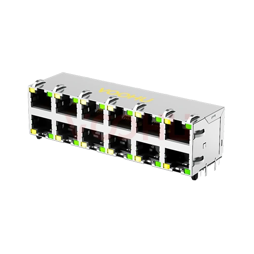 SYT59212688DB1A1DB4C048Short body 90&deg; side insertion 2*6 Tab UP/Down Y/G DIP RJ45