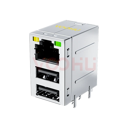 SYTRU231188AB1WDB1162 90&deg; side insertion 1*1 Tab UP Y/G DIP RJ45+USB