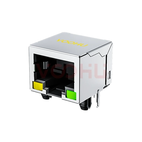 SYT56A1188AB1A3DY1054 90&deg; side insertion 1*1 Tab Down LED Y/G  Shield Tabs  DIP RJ45