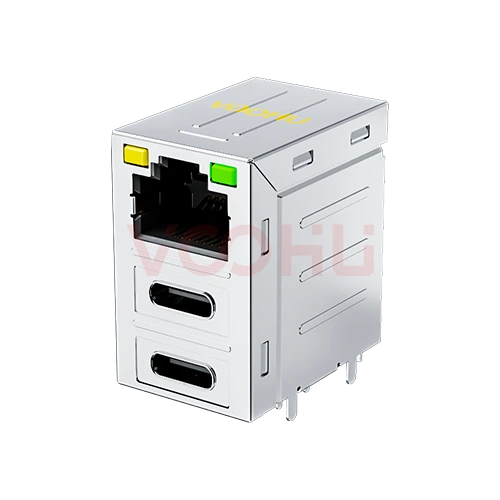 SYTRT1188AB1A5DB1080 90&deg; side insertion 1*1 Tab UP Y/G DIP RJ45+TYPE-C