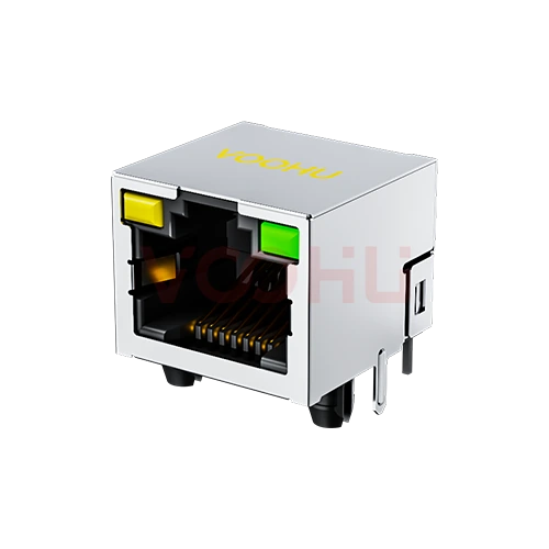 SYT561188AB1A3DY1027 90&deg; side insertion 1*1 Tab UP LEDY/G  Shield Tabs DIP RJ45