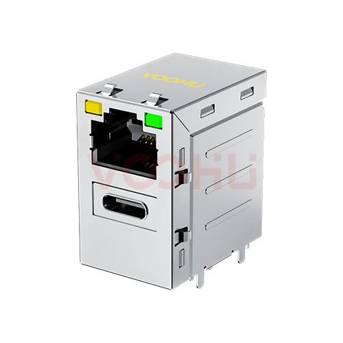 SYTRT1188DB1A5DB1080 90&deg; side insertion 1*1 Tab UP Y/G DIP RJ45+TYPE-C