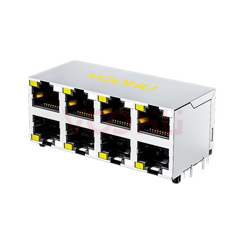 SYT59212488AE5A3DY1E022 90&deg; side insertion 2*4 Tab UP/Down LED Y/GO Shield Tabs DIP RJ45
