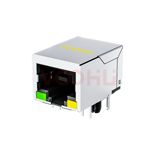 SYT59211118AB2A3DY1027 90&deg; side insertion 1*1 Tab Down LED G/Y Shield Tabs DIP RJ45